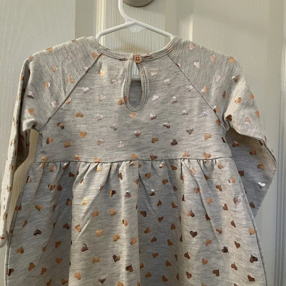Peek Kids Gold Foil Hearts Long Sleeve Dress Baby Girls Size 12-18 Months NWT